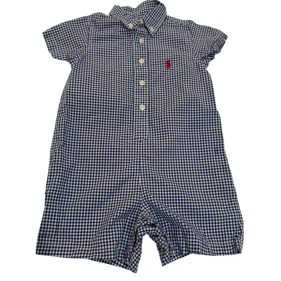 Polo Ralph Lauren Other - Polo Ralph Lauren Baby 18M Blue Gingham Romper 100% Cotton Preppy Classic